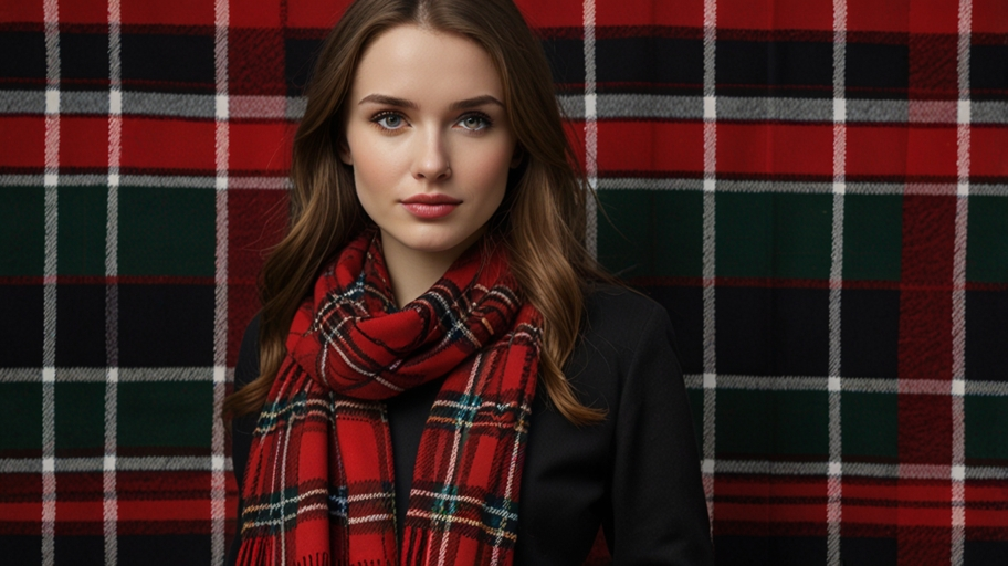 Acrylic Fiber Red Royal Stewart Tartan Plaid Women's Scarf Wrap