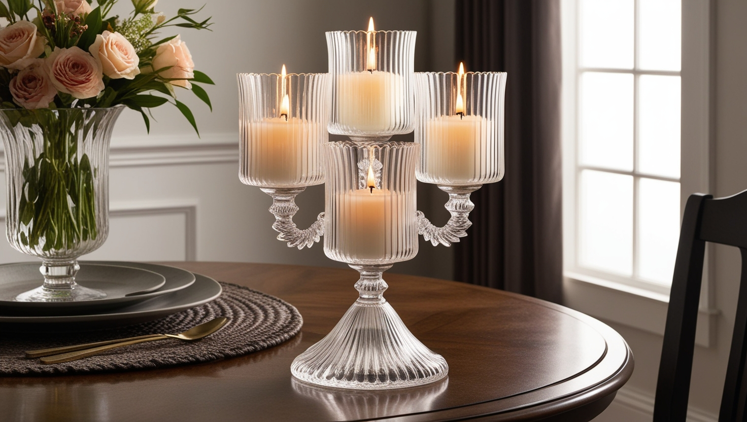 3 Arm Glass Decor Fluted Candle